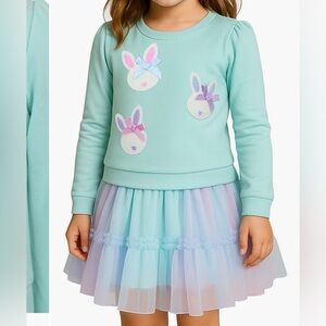 Easter kids long sleeve sequins tutu dress